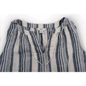 Crown & Ivy Linen Top Womens S Blue Stripe Sleeveless Lace Insert